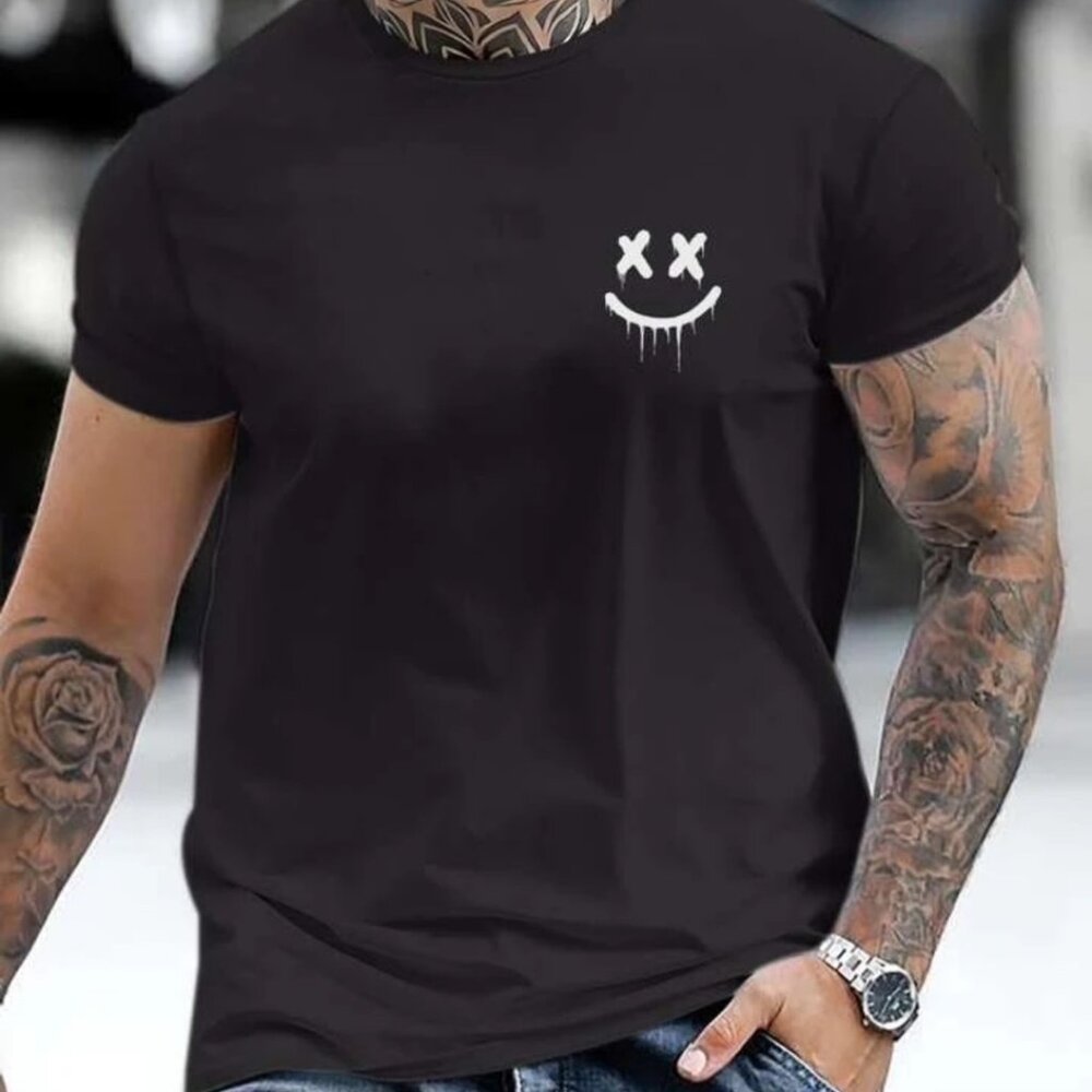 Men's "Marshmallow Drip Smile" Short Sleeve Graphic Tee Shirt - Black